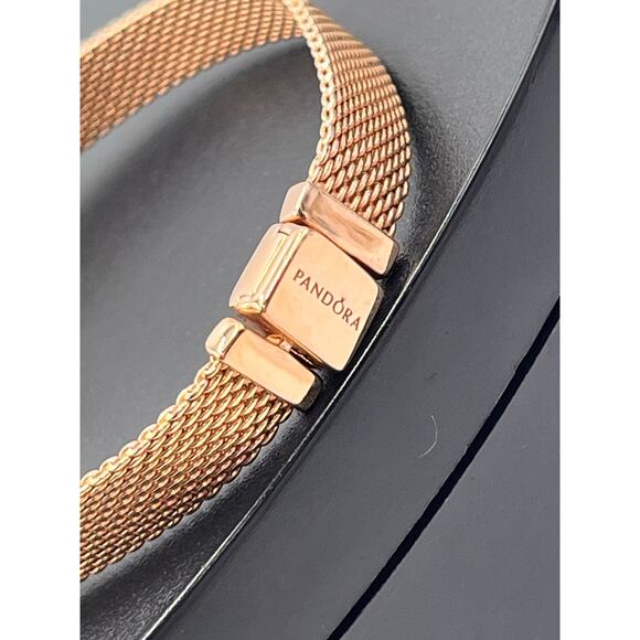 Pandora Reflexions Rose Gold Mesh 
Bracelet One Bling Charm 2 Pave Clip Charms - Picture 7 of 11